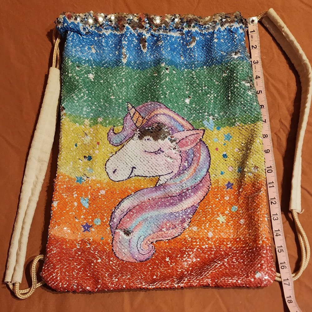 Reverse Sequine Unicorn Drawstring Bag